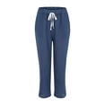 thumbnail image 4 of Womens Trousers Back Pants Drawstring Elastic Waist Pink Linen Pants Casual Pants, 4 of 5