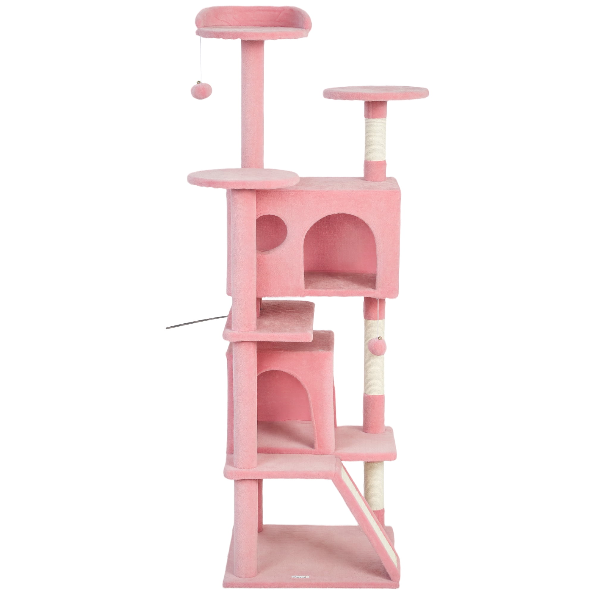 CoSoTower 63" Cat Tree, Multi-Level Cat Tower with Scratching Posts, Cat Condos, Bed, Platforms, Ramp, Toy Ball, Pink