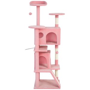 CoSoTower 63" Arbre de chat, Tour de chat multi-niveaux avec des poteaux de Scratching, Condos de chats, Lit, Plateformes, Ramp, Toy Ball, Rose