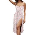 thumbnail image 2 of drppepioner Robe d'Été Femme Grande Taille Liquidation Mode Femme Camis Sans Manches Col en V Combinaison Imprimé Floral Robe Fendue de Plage, 2 of 8