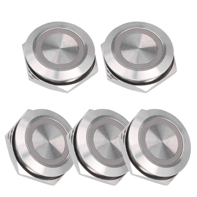 Gupbes 5 Pcs Interrupteur à Bouton-Poussoir Instantané Métal Réinitialisation Automatique Ultra Fin Étanche avec LED 19mm, Interrupteur à Bouton-Poussoir Momentané
