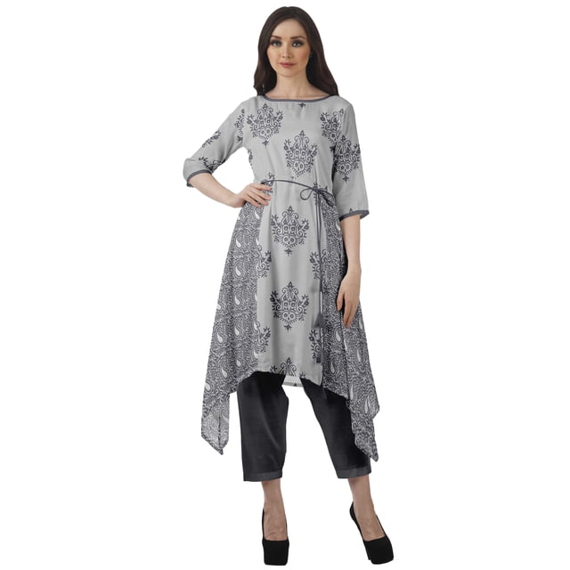 Moomaya Kurti 2 Pcs avec Pantalon pour Femmes Santoon Manches 3/4 Tenue de Fête Vêtements