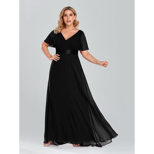 Plus Size Evening Dresses Long Elegant A Line V Neck Ruffles Chiffon Formal Wedding Party Dress Robe De Soiree