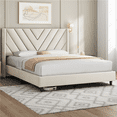 thumbnail image 2 of FullFurnique Upholstered Platform Bed Frame with Wooden Slat Support, Queen, Beige, 2 of 9