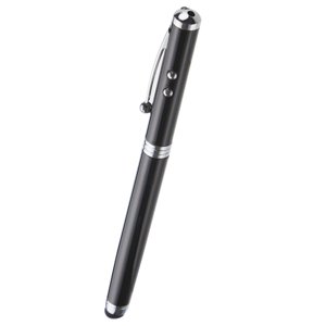 Onn. 4-in-1 Stylus Pen with Laser, Ball Point Pen & Flashlight for Touchscreen Devices, Black, Batteries Included