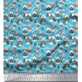 thumbnail image 1 of Soimoi Moss Georgette Fabric Tree & House Architectural Print Fabric by The Yard 42 Inch Wide, 1 of 5