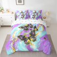 thumbnail image 2 of Gold Marble Bed in a Bag King Size Comforter Set 7 Pieces Purple Butterfly Bedding Sets,Cyan Marbling Sheet Set Abstract Ombre Ink Fluid Art Bed Set,Rustic Animal Dreamy Butterflies Room Decor, 2 of 5