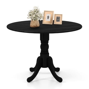 Costway Table à Manger pour 4 Personnes Table de Cuisine en Bois avec Cadre en Bois de Caoutchouc Massif pour Cuisine Noir