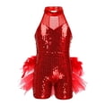 thumbnail image 1 of Linjinx Robe Tutu de Danse Ballet à Sequins Brillants pour Filles, Costume de Performance Jazz Latin Moderne Rouge 5, 1 of 7
