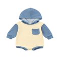 thumbnail image 1 of Infant Baby Boys Girls Long Sleeve Hooded Romper Contrast Color Stitching Triangle Jumpsuits with Pocket, 1 of 6
