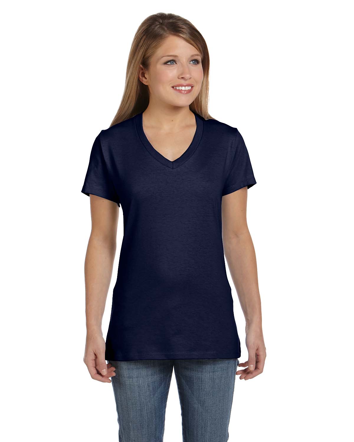 Hanes Ladies Ringspun Cotton Nano-T V-Neck T-Shirt, Style S04V