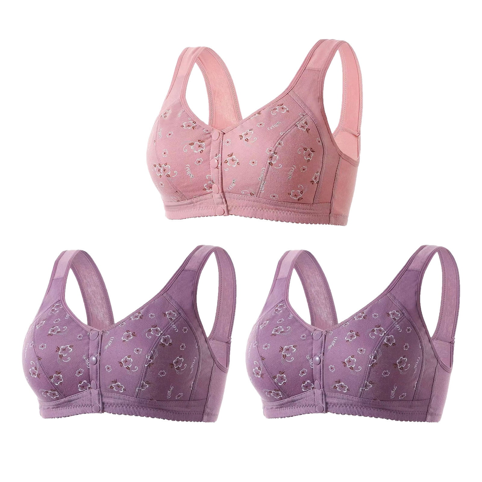 AherBiu 3pc Plus Size Bras for Women Front Closure Full Coverage Comfort Bralettes Push up Wireless Lingerie