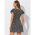 thumbnail image 4 of INSPIRE CHIC Robe Imprimée pour Femme à Encolure Carrée, Manches Volantées, devant Plissé, Noir G, 4 of 5