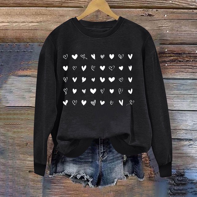 Meichang Chandails de la Saint-Valentin pour Femmes Sweat-Shirt Graphique Cœur d'Amour Col Rond Décontracté Manches Longues Cadeaux de la Saint-Valentin Pull Sweat-Shirts Liquidation de Printemps