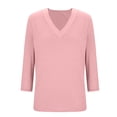 thumbnail image 4 of Plebaso Chemises à Manches 3/4 pour Femmes, Col en V, Tuniques Décontractées, Hauts Unis, Blouses Amples pour Dames, 4 of 7