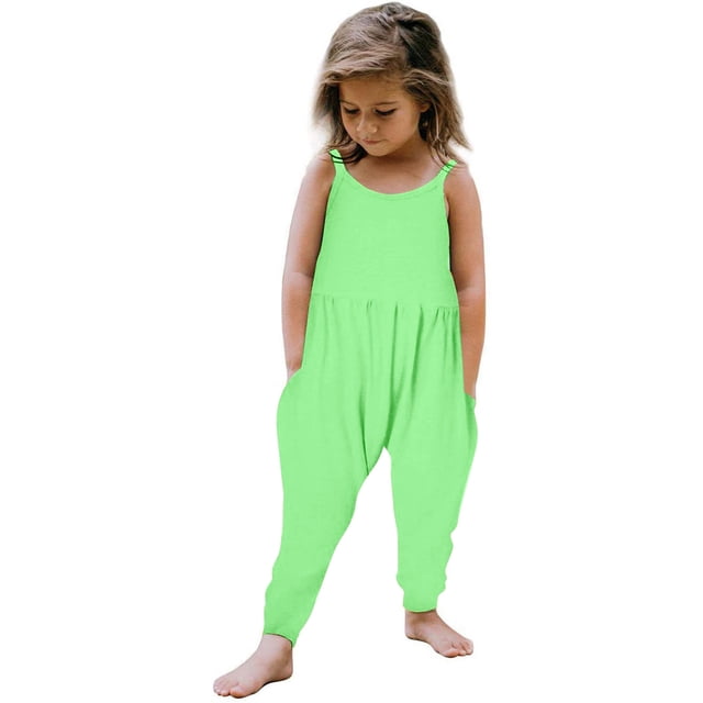 Girls Overall Solid Rompers for Girls Sleeveless Rompers with Pockets Toddler Girl Summer Outfits 5-6 Y
