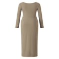 thumbnail image 4 of Women Long Bodycon Dress Solid Color Knitted Ribbed Square Neck Long Sleeve Dress Spring Fall Party Club Skinny Dress, 4 of 9