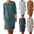 thumbnail image 1 of Daiosportswear Robe en Lin et Coton pour Femmes, Robe Chemise à Boutons à Manches Longues, Col Rond, Robe Habillée Décontractée Mini avec Robe Femme, Robes pour Femmes Blanc X-Grand (TG), 1 of 5