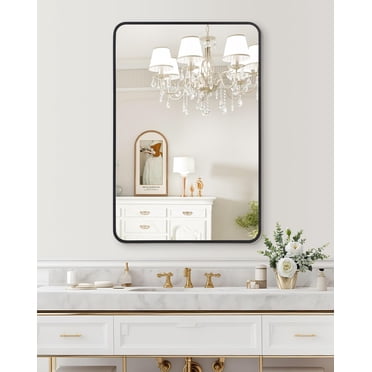 TROPOW Bathroom Mirror,Matte Black Metal Framed Mirror, Stylish Rounded Corner Design, Versatile Vanity Mirror for Bathroom, Hung Horizontally or Vertically,24x36"