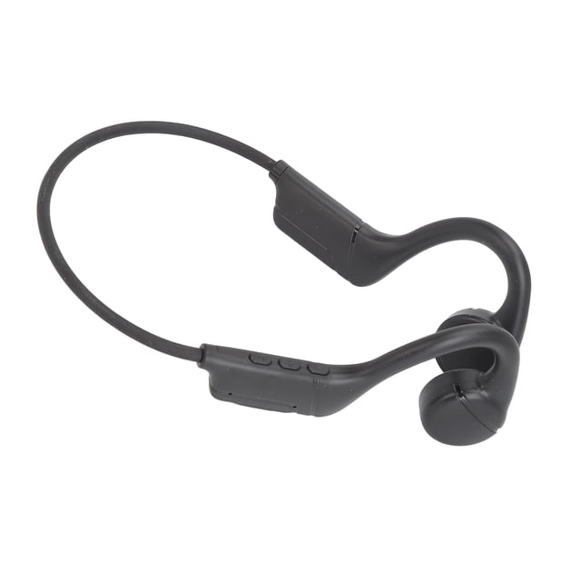 Sport Headphones, Intelligent Bone Conduction Headphones HiFi Lightweight for Running. These black bone conduction headphones feature a lightweight plastic frame with an open-ear design, ensuring comfort during sports activities. Equipped with HiFi sound quality, intelligent noise reduction, and Bluetooth connectivity, they deliver clear audio while keeping you aware of your surroundings. Powered by a built-in 180mAh lithium battery, they offer extended usage without frequent charging. Includes a data cable and instruction manual.