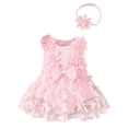 thumbnail image 1 of MIASHUI Ensemble de Vêtements Robe Barboteuse Sans Manches pour Bébé Fille, Ourlet de Jupe à Fleurs, Bandeaux, Rouge, 1-3 Mois, 1 of 7