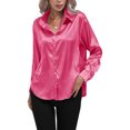 thumbnail image 3 of Innerwin Shirts Long Sleeve Ladies Tunic Tops Office Button Down Soft Blouse Rose Red L, 3 of 5