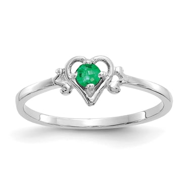 Bague en Forme de Cœur avec Pierre de Naissance Émeraude en Or Blanc 14K