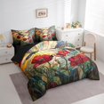 thumbnail image 2 of 7 Pcs Hummingbird Comforter Set,Rustic Garden Poppy Red Flowers Botanical Bedding Set,Artistic Stained Glass Style Patchwork Bed Set(Comforter+Fitted+Flat Sheet+Pillowcases+Pillow Covers),Twin, 2 of 5