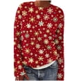 thumbnail image 2 of Wiyuqeen Chandails Fair Isle Rouges pour Femme, Hauts en Tricot Scintillants à Imprimé Flocon de Neige, Col Rond, Manches Longues, Chandails d'Automne pour Femmes, 2 of 5