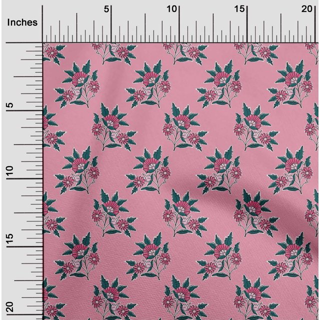 oneOone Organic Cotton Poplin Twill Fabric Leaves & Floral Block Printed Fabric 1 Yard 42 Inch Wide