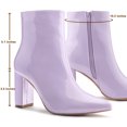 thumbnail image 3 of Unique Bargains Women's Pointed Toe Zipper Patent Leather Ankle Chunky Boots, 3 of 7