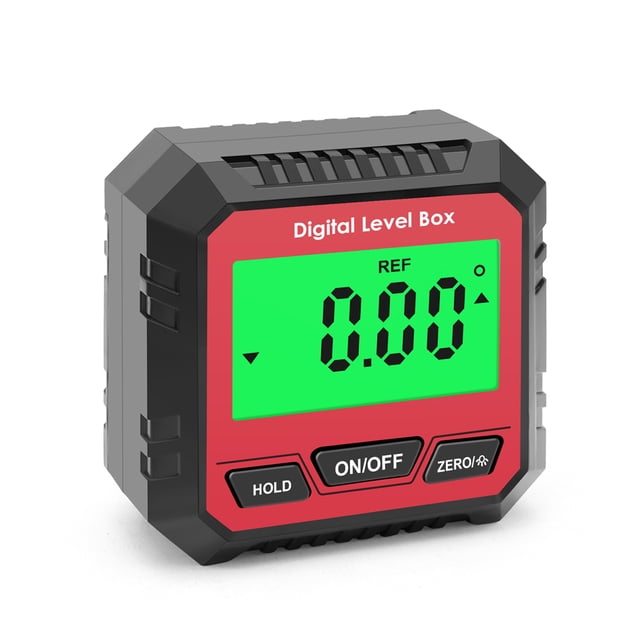 Jauge d'Angle Inclinomètre Numérique Magnétique - Rouge, Sans Bulle d'Air / Mesure à 360°, Précision ±0,2°, Rétroéclairage LCD / Fonction de Maintien des Données, Conversion Angle-Pente / 2 Piles AAA (Non Incluses) /