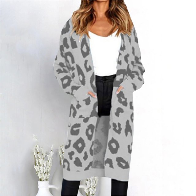 PVCS Chandails pour Femmes Cardigan Imprimé à Manches Longues Manteaux à Poches pour Dames Blouse Hauts