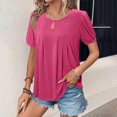 thumbnail image 4 of Timegard Womens Top Scoop Neck Puff Short Sleeve Loose Ruched Comfy Casual Solid Color Blouse Summer, 4 of 8