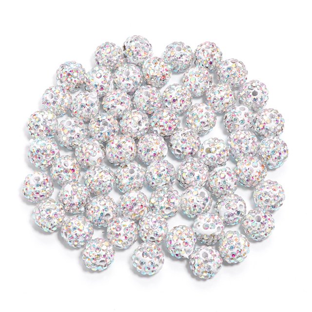 Visland 100 Pcs 10mm Rhinestone Clay Beads Ice Collection Baseball Bling Style Round Beads for DIY Necklace Bracelet Earrings Jewelry