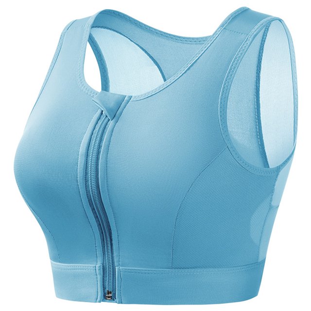 Xfvqtps Front Zipper Sports Bra for Women Back Mesh Breathable Racerback Yoga Workout High Impact Sports Bra Blue