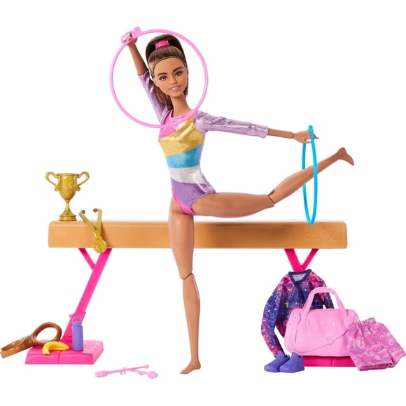 Barbie Coffret de jeu Gymnaste, poupée mode, brunette, 10 accessoires