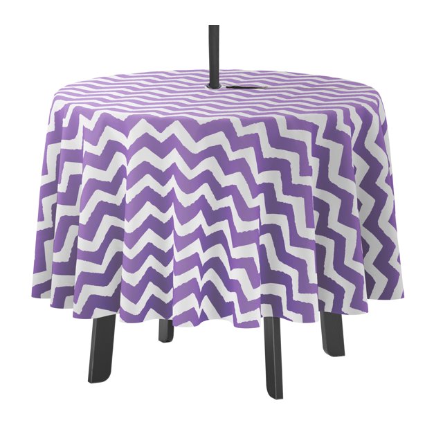 Vargottam Indoor/OutdoorRoundTablecloth 58 InchTablecloth With Umbrella Hole & Zip, Waterproof TableCloth, TableCovers For Backyard Table -Lavender