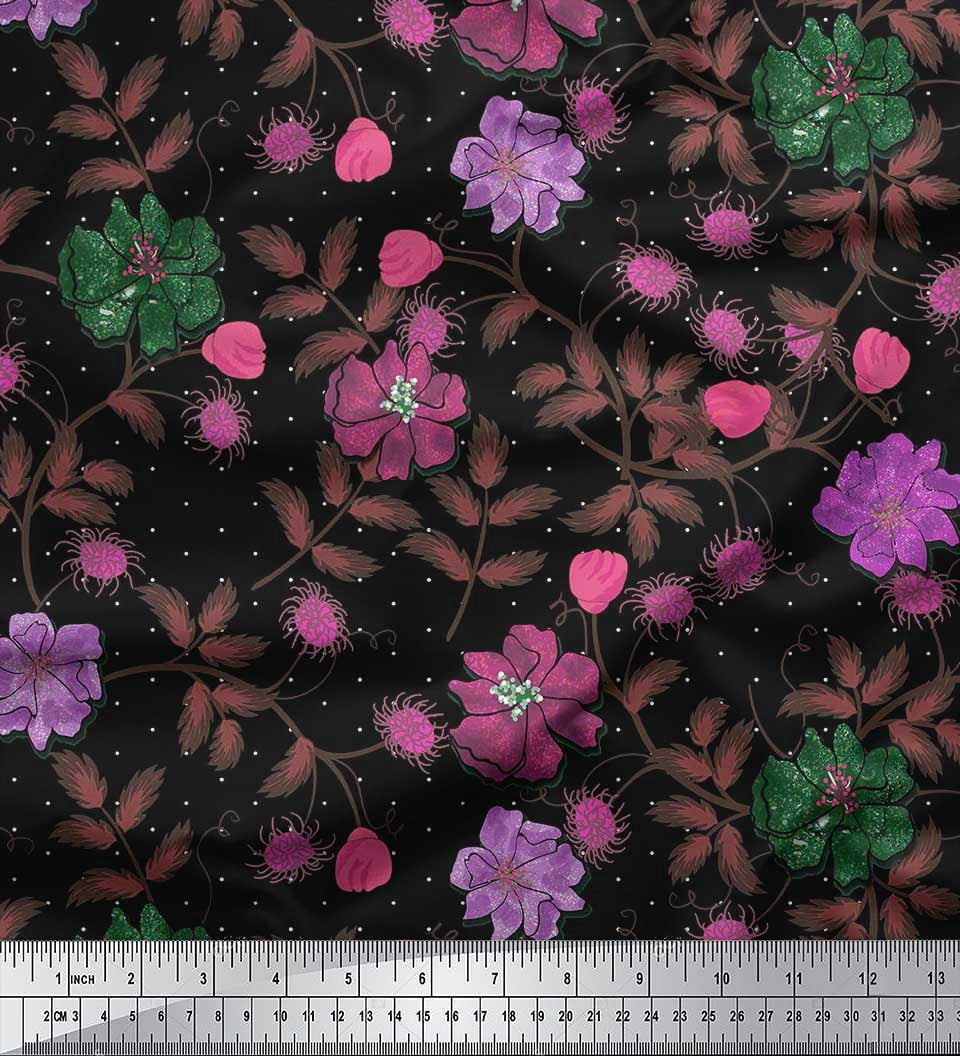 Soimoi Velvet Fabric Dot,Leaves & Flower Fabric Prints by Yards 58 Inch Wide