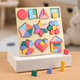thumbnail image 1 of YiJuHui 1pcs Educational Wooden Geometry Puzzle Board, Shape Sorter Building Blocks, Montessori Learning Toy for Toddlers, Brain Teaser STEM Activity, Gift, 1 of 6