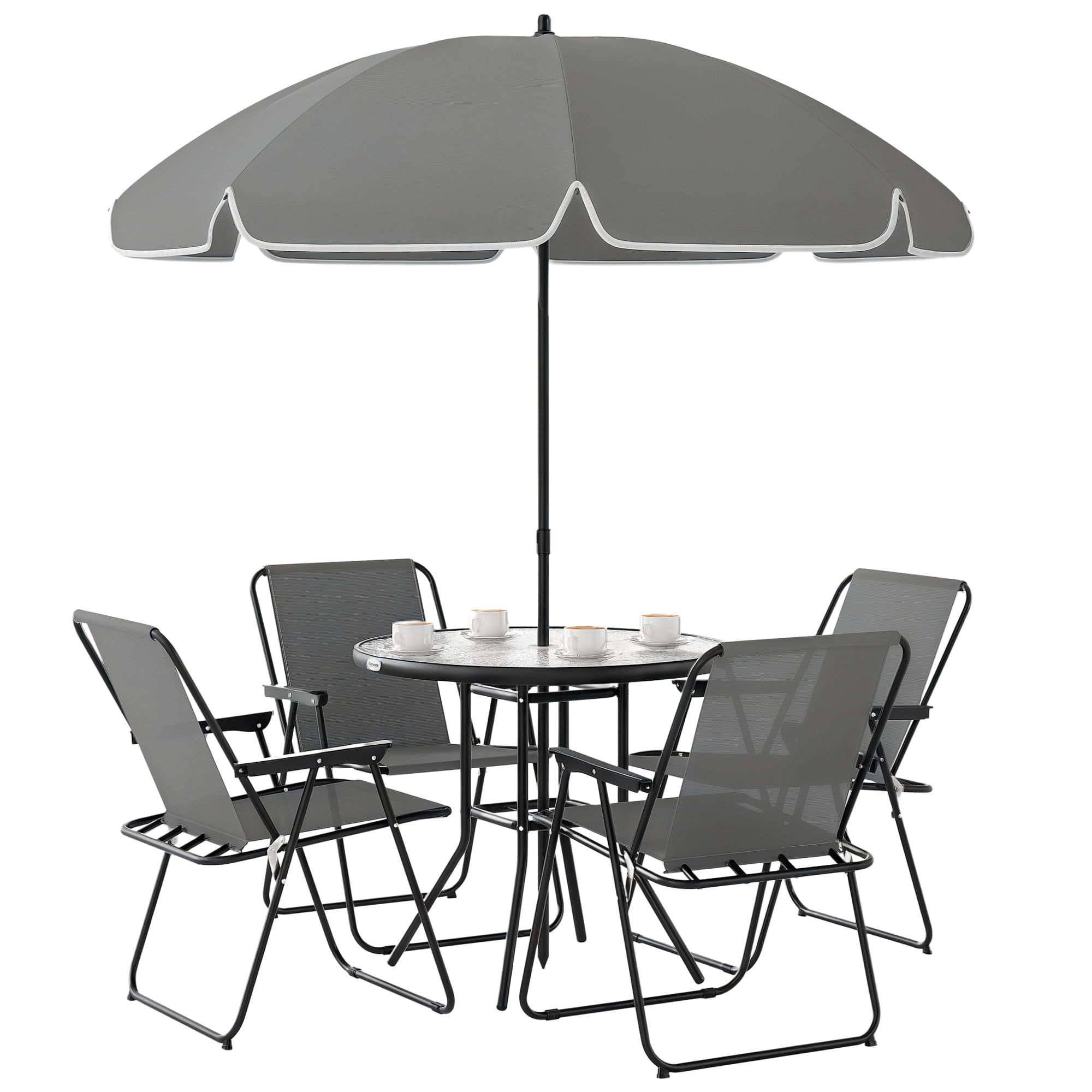 Outsunny Patio Dining Set with Umbrella, Folding Outdoor Patio Set, Grey