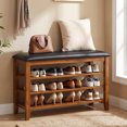 thumbnail image 4 of Gymax Shoe Rack Bench Rubber Wood Entryway Bench w/Adjustable Shelves & Soft Cushion, 4 of 10