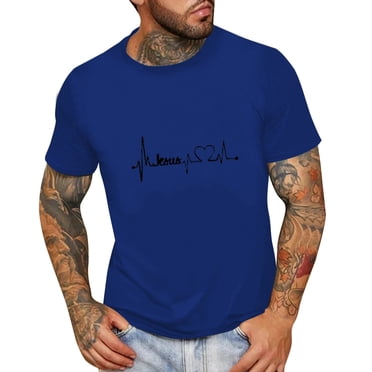 LUOGENLI Male T-shirts for Mens Mens Summer Fashion Casual Round Neck Small Print T Shirt Short Sleeve Shirt Tee T-shirts Mens White Easter T-shirts for Men Graphic Tee Funny Valentines Blue XXXL