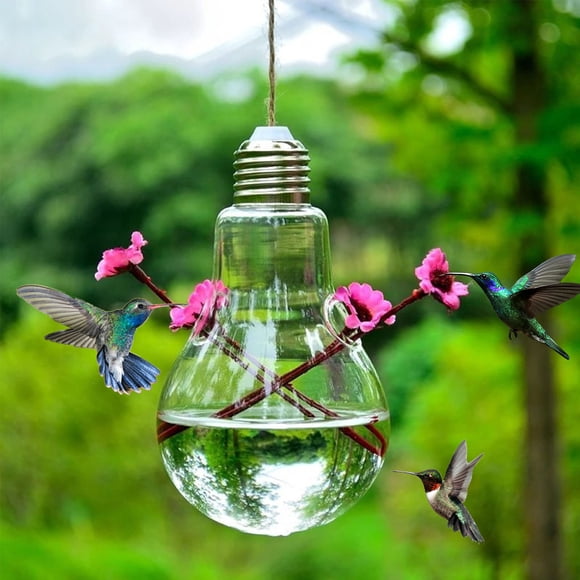 Aqestyerly Hand Blown Glass Hummingbird Feeder Outdoor Garden Hanging Feeder Decorative Hummingbird Water Bottle Bird Feeding HWRETIE