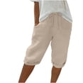 thumbnail image 4 of Dealovy Cotton Linen Shorts for Women High Waisted Drawstring Lightweight Knee Length Shorts with Pockets, 4 of 5