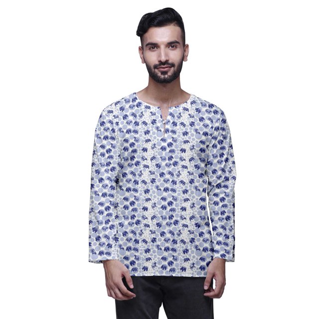 Atasi Printed Keyhole Nack Short Kurta Men ShirtWith Long Sleeves For Men