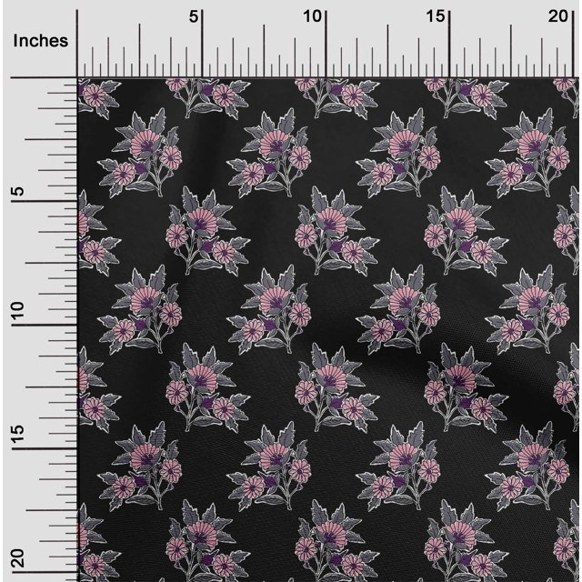 oneOone Georgette Viscose Fabric Leaves & Floral Block Print Fabric By Yard 42 Inch Wide
