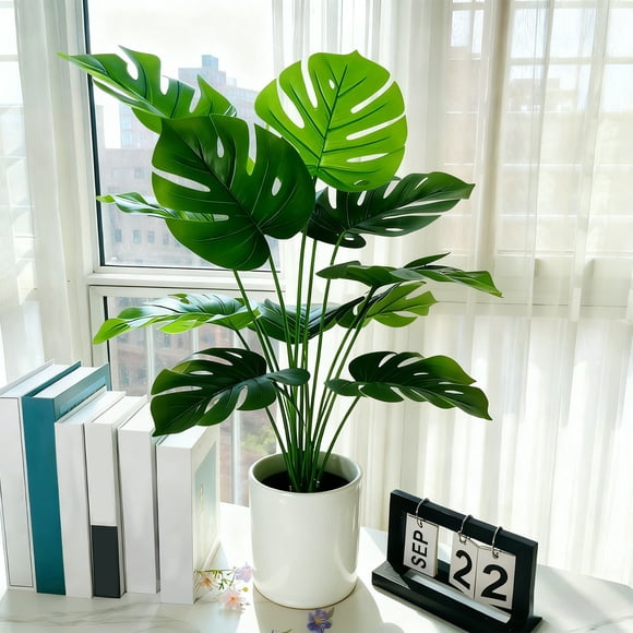 Czzoypi Artificial Monstera, Fake Turtle Back Leaf Potted for Home Decor, High Simulation Plastic Plants with Pot for Office Living Room Desk Window Sill Decoration