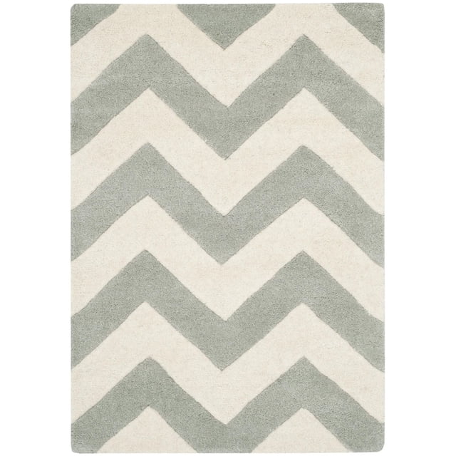 Safavieh Chatham Jake Tapis à Rayures Zigzag avec Laine Tuftée à la Main et Hauteur de Poil Moyenne, Présentant un Motif à Rayures Zigzag en Gris Pâle et Blanc Cassé, Idéal pour accent Contemporain et Utilisation comme Tapis Ajoutant de la Douceur sous les Pieds.