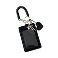thumbnail image 2 of Black Card Holder with Elastic Coil Strap, Leather, Double Card Slots, Clear Window, Compact ID Badge Case for Students and Office Use, 2 of 6